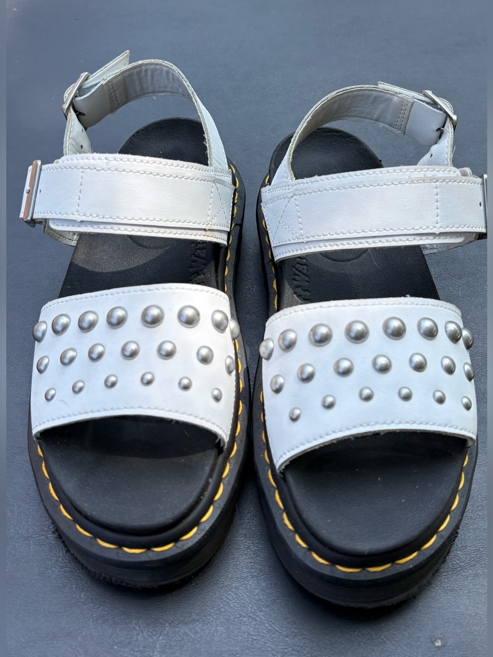 Dr. Martens White Studded Voss Platform Sandals womens size 7 shoes